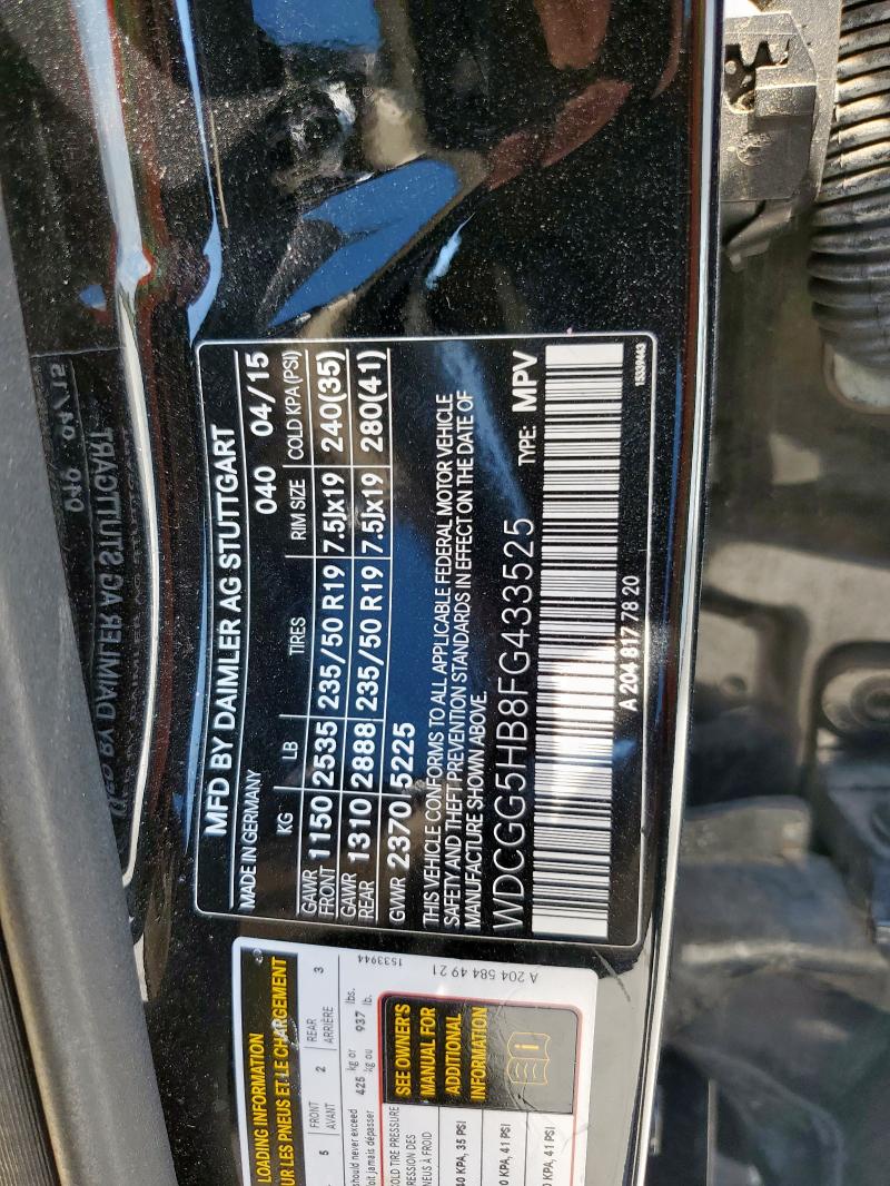 2015 MERCEDES-BENZ GLK 350 WDCGG5HB8FG433525