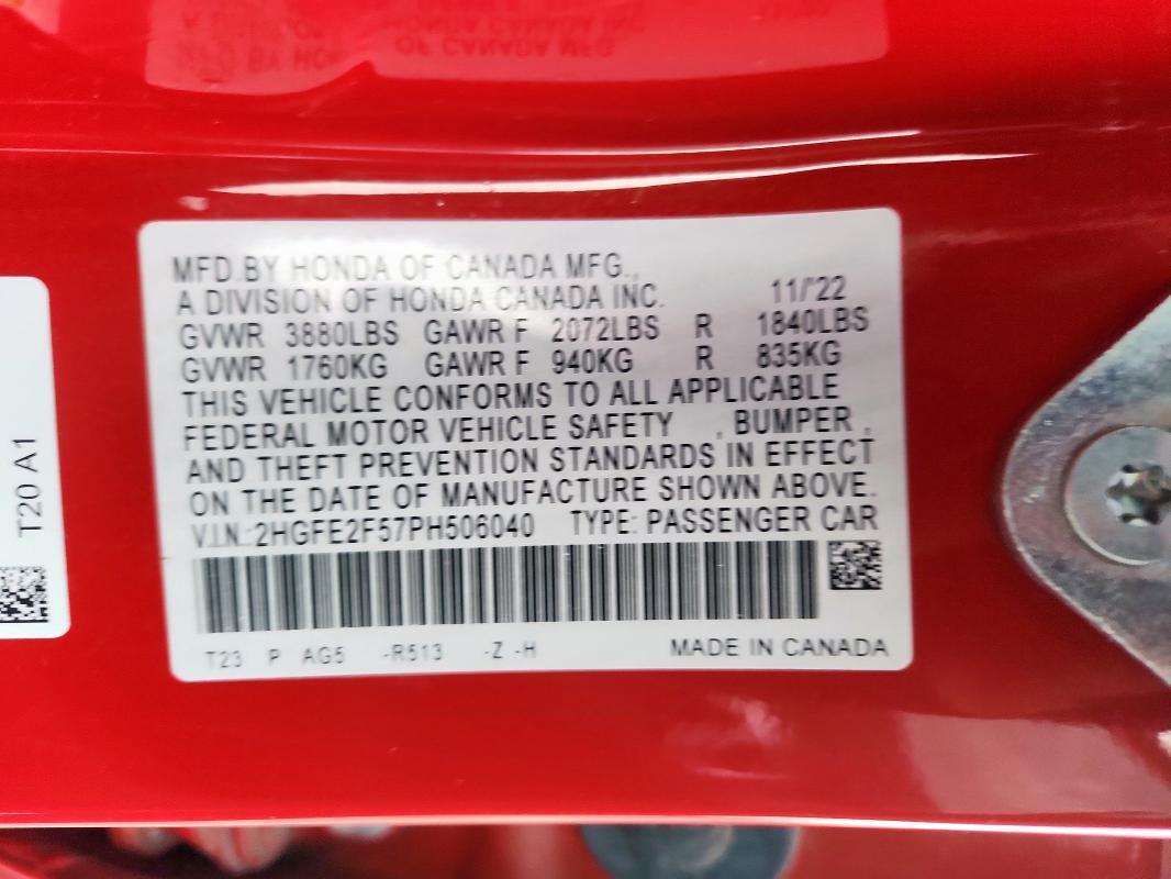 2023 HONDA CIVIC SPOR 2HGFE2F57PH506040