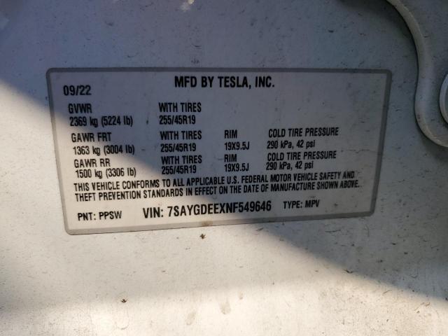 2022 TESLA MODEL Y 7SAYGDEEXNF549646
