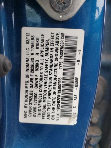 2012 HONDA CIVIC EX - 19XFB2F81CE052035