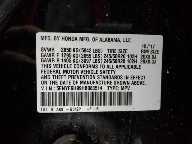 2017 HONDA PILOT TOUR 5FNYF6H99HB083514