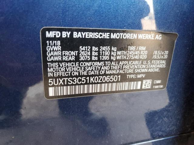 2019 BMW X3 XDRIVEM 5UXTS3C51K0Z06501