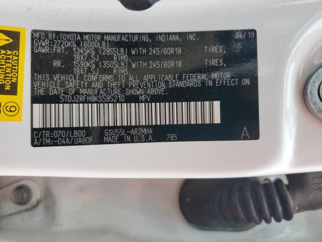 2019 TOYOTA HIGHLANDER 5TDJZRFH8KS595210