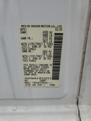 2020 NISSAN NV 3500 5BZAF0AA9LN851053