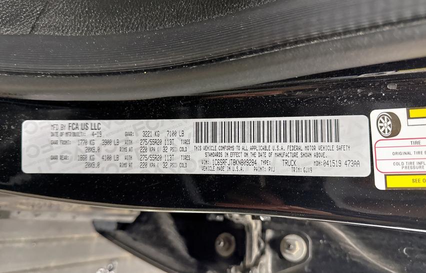 2019 RAM 1500 LARAM - 1C6SRFJT8KN809284