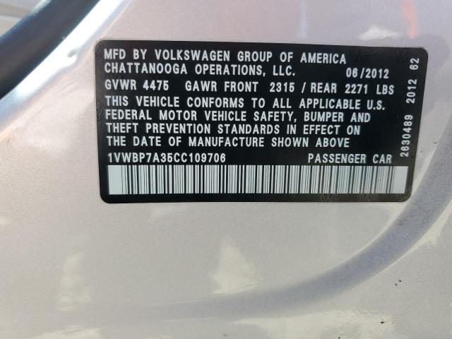 2012 VOLKSWAGEN PASSAT SE - 1VWBP7A35CC109706