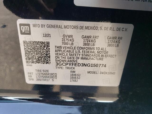 2022 CHEVROLET SILVERADO 3GCPYFED3NG150774