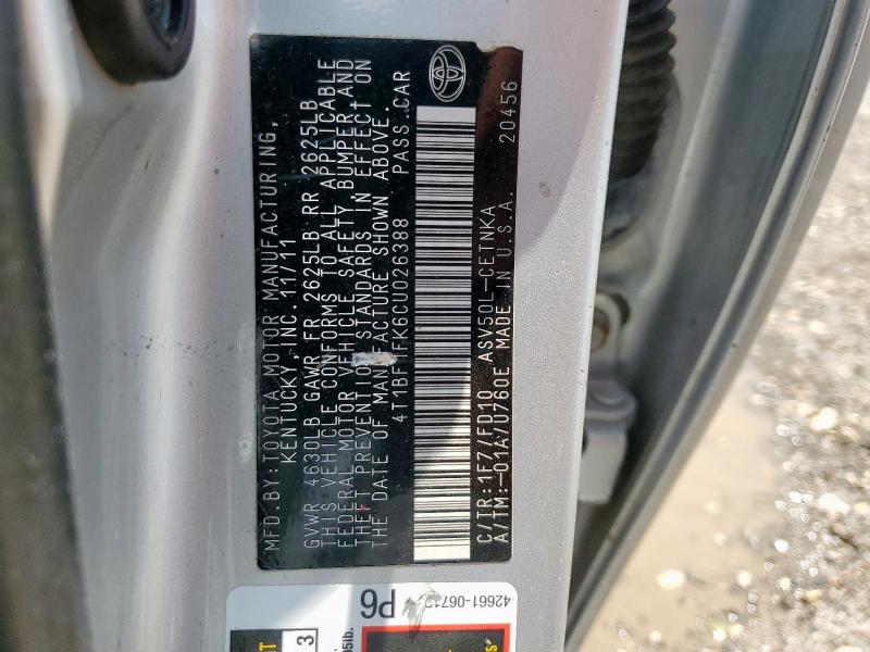 2012 TOYOTA CAMRY BASE - 4T1BF1FK6CU026388