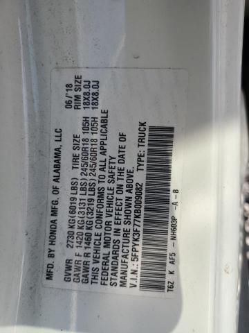 2019 HONDA RIDGELINE - 5FPYK3F77KB009082