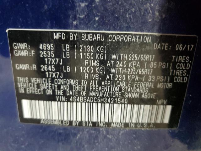 2017 SUBARU OUTBACK 2.5I PREMIUM 4S4BSADC5H3421540