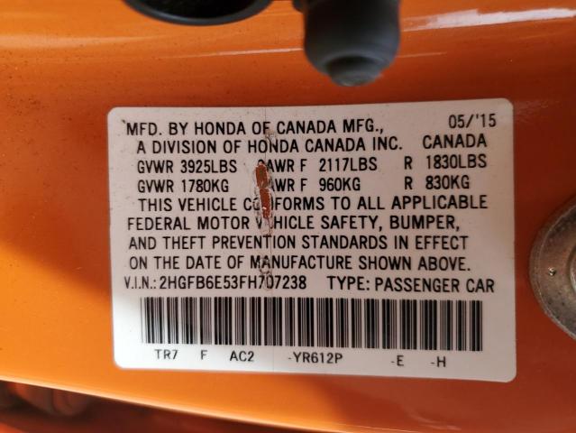 2015 HONDA CIVIC SI 2HGFB6E53FH707238