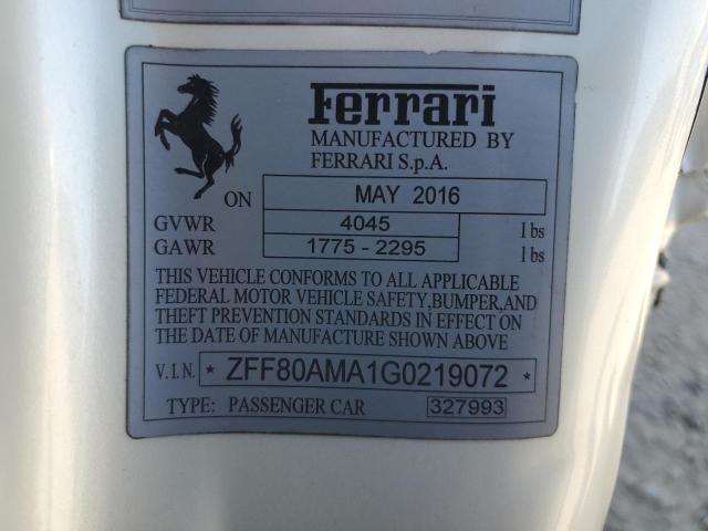 2016 FERRARI 488 SPIDER ZFF80AMA1G0219072