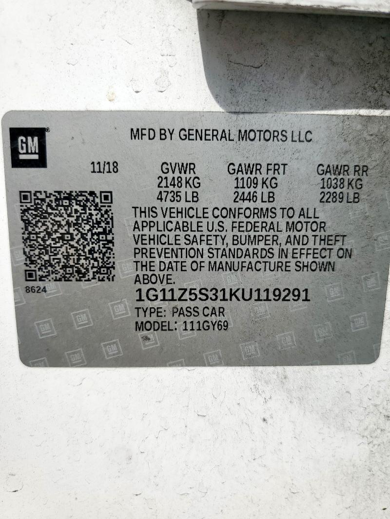 2019 CHEVROLET IMPALA LT 1G11Z5S31KU119291
