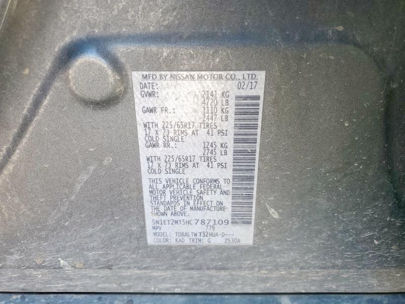 2017 NISSAN ROGUE SV H 5N1ET2MT5HC787109