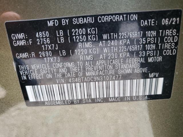 2022 SUBARU OUTBACK PREMIUM 4S4BTADC9N3107477
