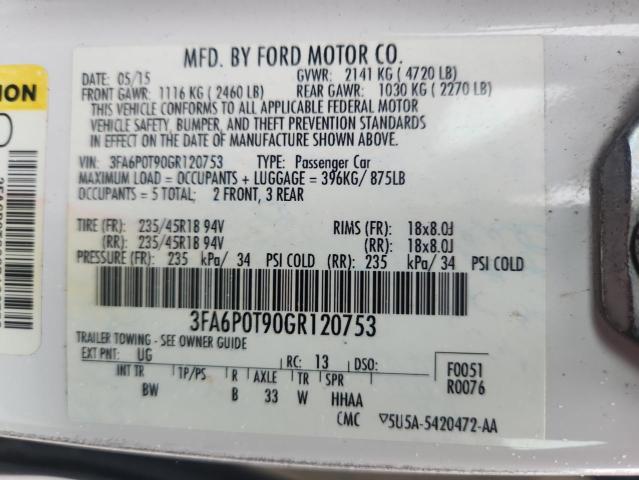 2016 FORD FUSION SE 3FA6P0T90GR120753