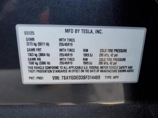2025 TESLA MODEL Y 7SAYGDED3SF314489
