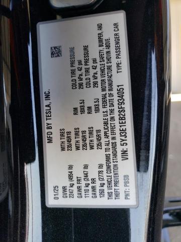 2025 TESLA MODEL 3 5YJ3E1EB2SF934051