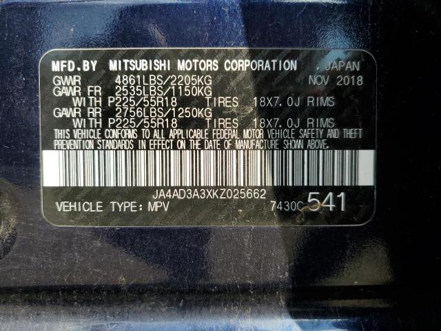 2019 MITSUBISHI OUTLANDER JA4AD3A3XKZ025662
