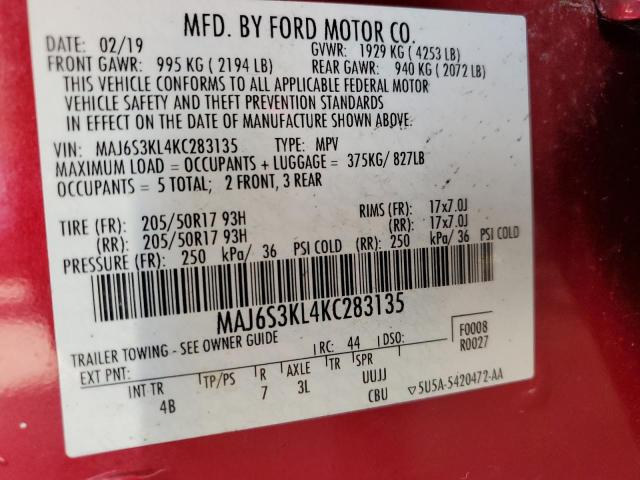 2019 FORD ECOSPORT T MAJ6S3KL4KC283135