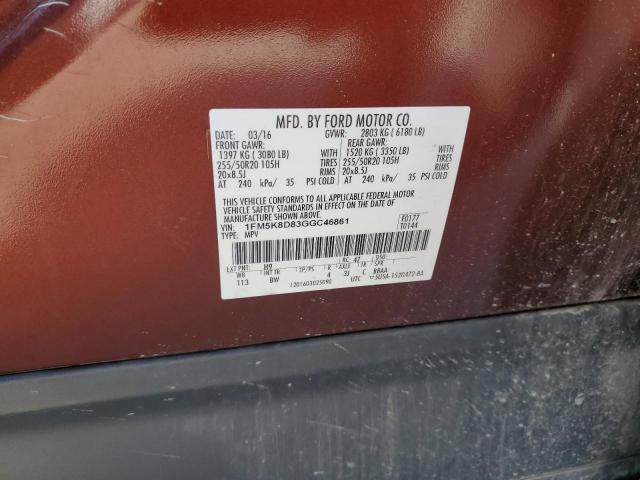 2016 FORD EXPLORER XLT 1FM5K8D83GGC46861