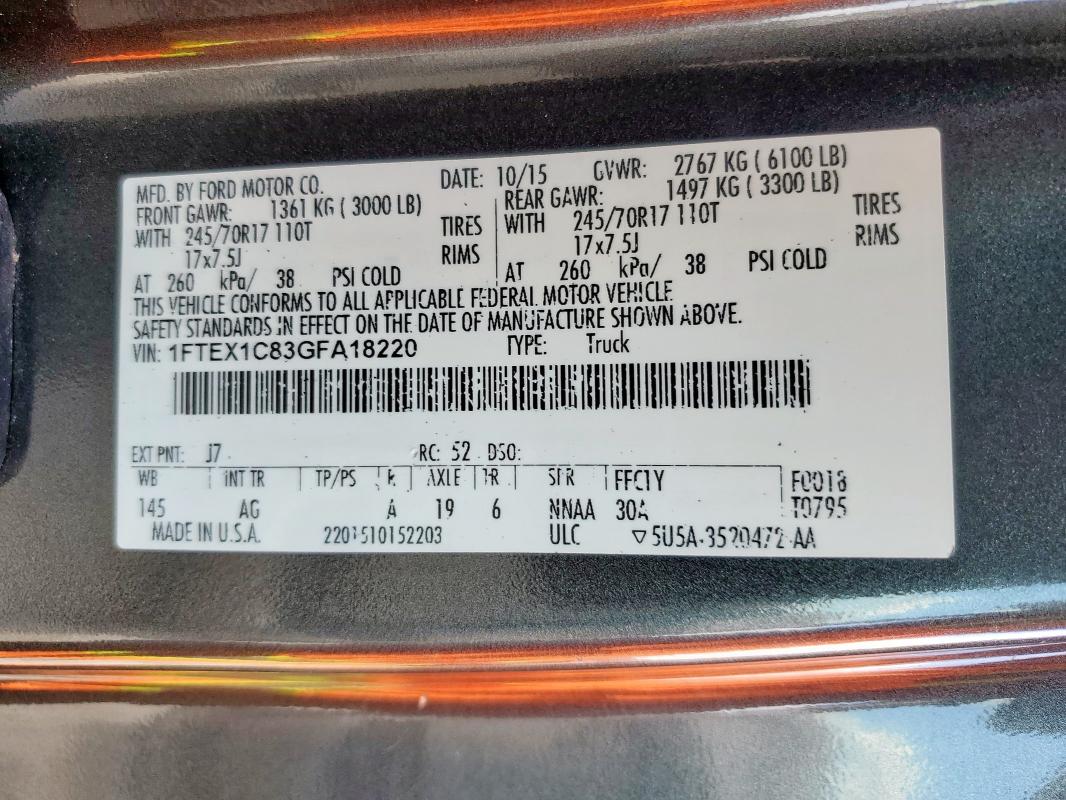 2016 FORD F150 SUPER - 1FTEX1C83GFA18220