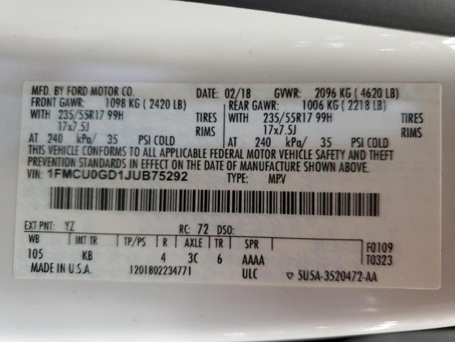 2018 FORD ESCAPE SE - 1FMCU0GD1JUB75292