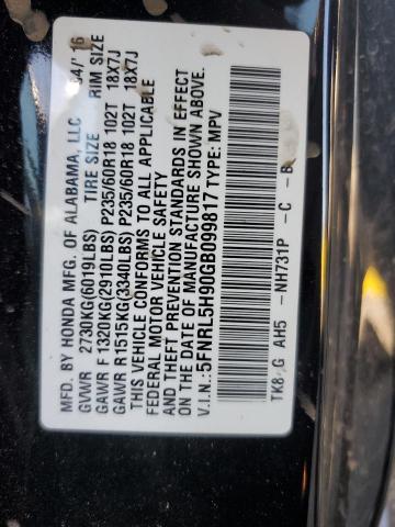 2016 HONDA ODYSSEY TOURING 5FNRL5H90GB099817