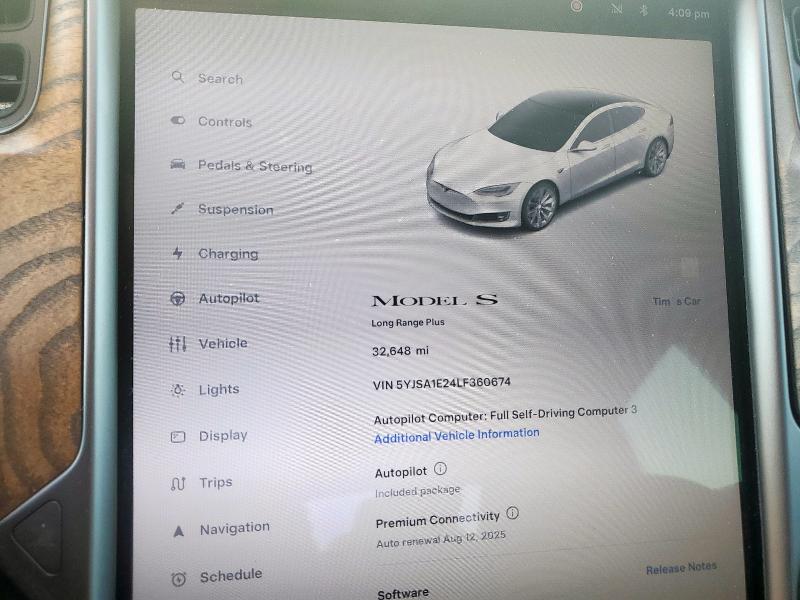 2020 TESLA MODEL S 5YJSA1E24LF360674