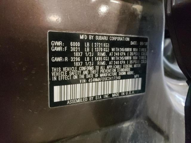 2019 SUBARU ASCENT PREMIUM 4S4WMAFD5K3417240