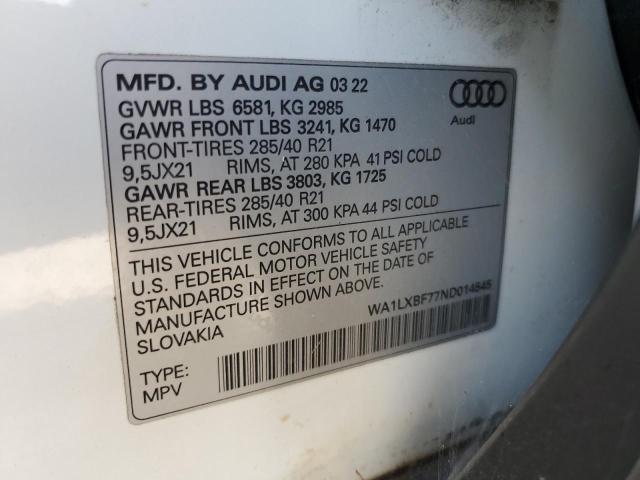 2022 AUDI Q7 PREMIUM WA1LXBF77ND014545