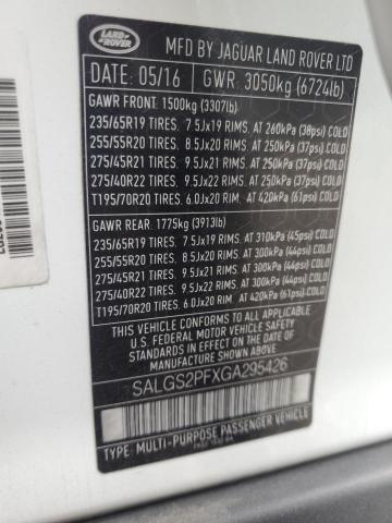 2016 LAND ROVER RANGE ROVER HSE SALGS2PFXGA295426