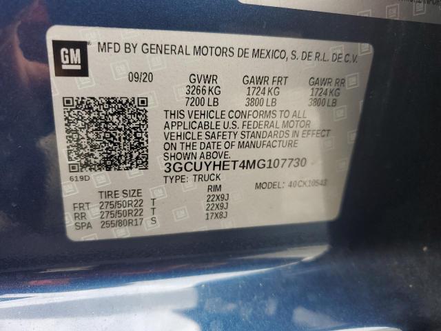 2021 CHEVROLET SILVERADO - 3GCUYHET4MG107730
