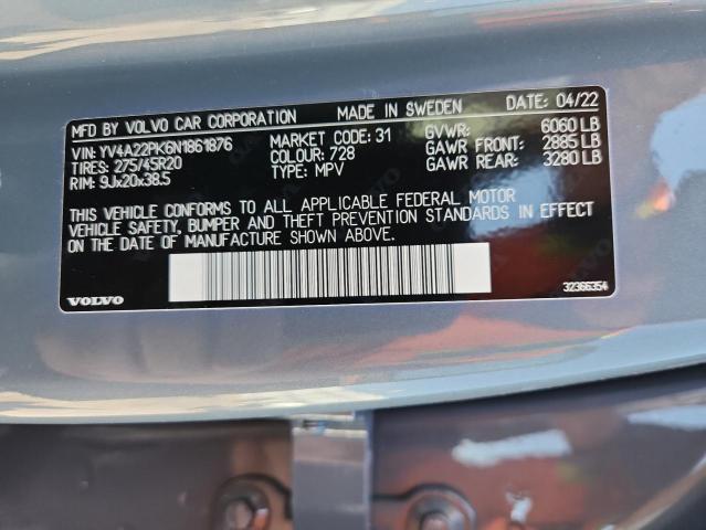2022 VOLVO XC90 T6 MO YV4A22PK6N1861876