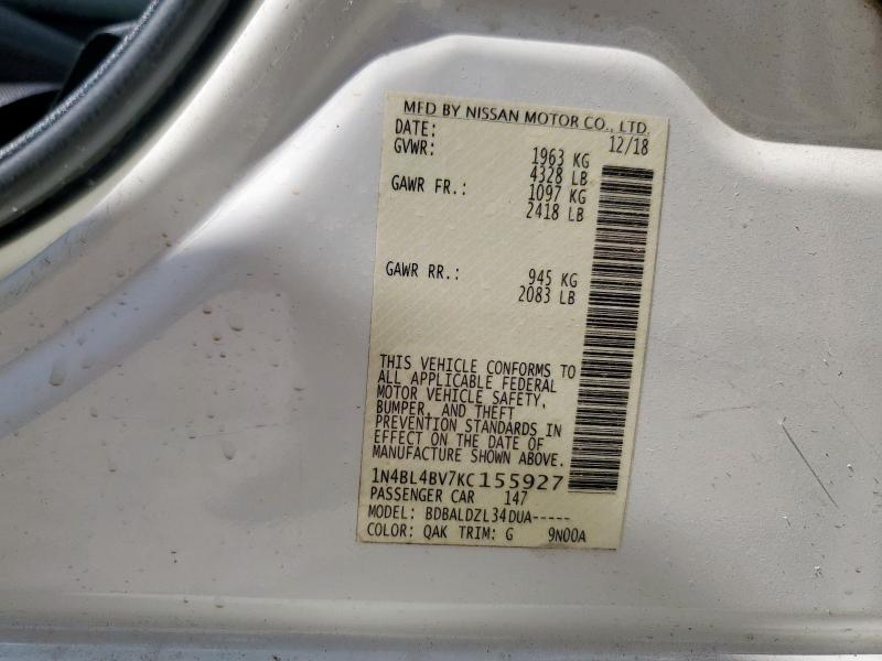 2019 NISSAN ALTIMA S 1N4BL4BV7KC155927