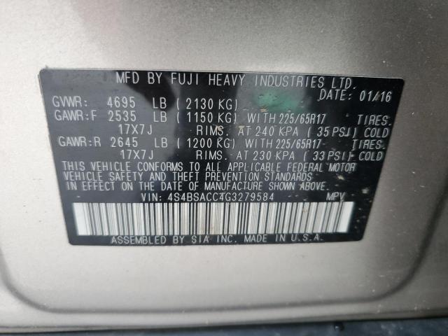 2016 SUBARU OUTBACK 2. 4S4BSACC4G3279584