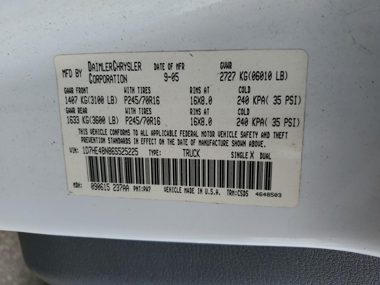 Lot #3242655581 2006 DODGE DAKOTA QUA