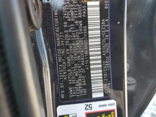 2021 TOYOTA CAMRY SE 4T1G11AK8MU574986