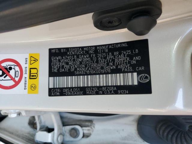2019 LEXUS ES 350 58ABZ1B16KU019176