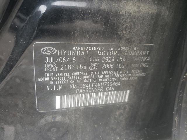 2019 HYUNDAI ELANTRA SEL KMHD84LF4KU736464