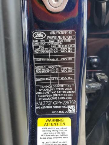 2023 LAND ROVER RANGE ROVE SALZP2FXXPH229762