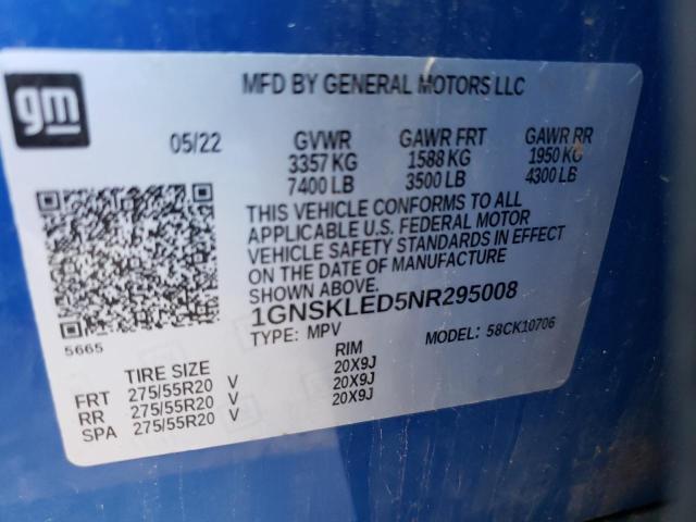 2022 CHEVROLET TAHOE K1500 1GNSKLED5NR295008