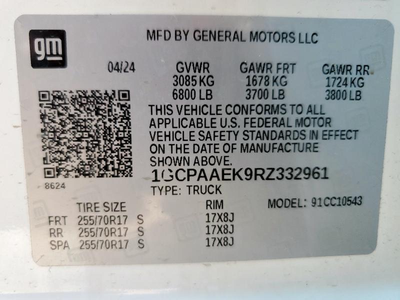 2024 CHEVROLET SILVERADO 1GCPAAEK9RZ332961