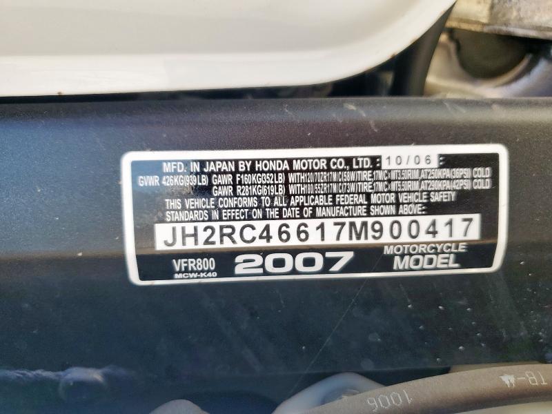 2007 HONDA VFR800 JH2RC46617M900417