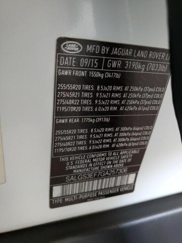 2016 LAND ROVER RANGE ROVE SALGS3EF7GA257306