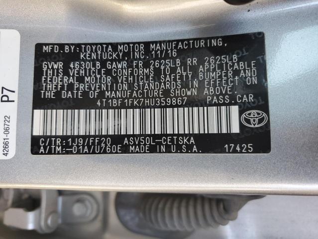 2017 TOYOTA CAMRY LE - 4T1BF1FK7HU359867