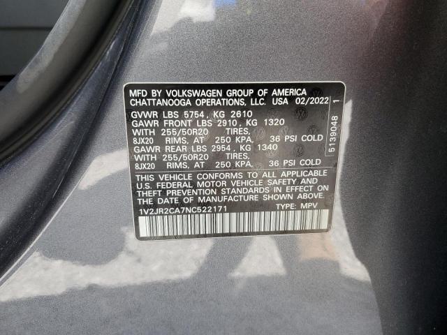 2022 VOLKSWAGEN ATLAS SE 1V2JR2CA7NC522171