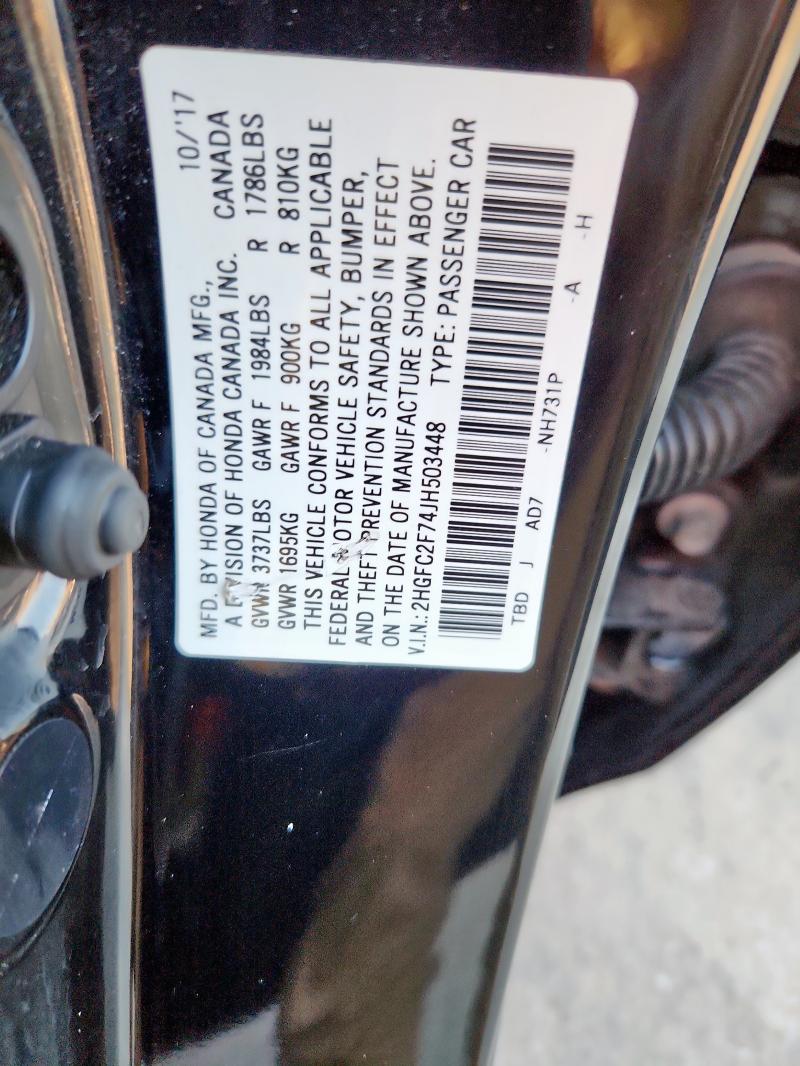 2018 HONDA CIVIC EX 2HGFC2F74JH503448
