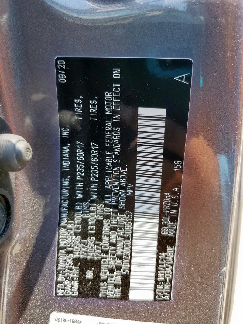 2020 TOYOTA SIENNA XLE 5TDYZ3DC0LS086152