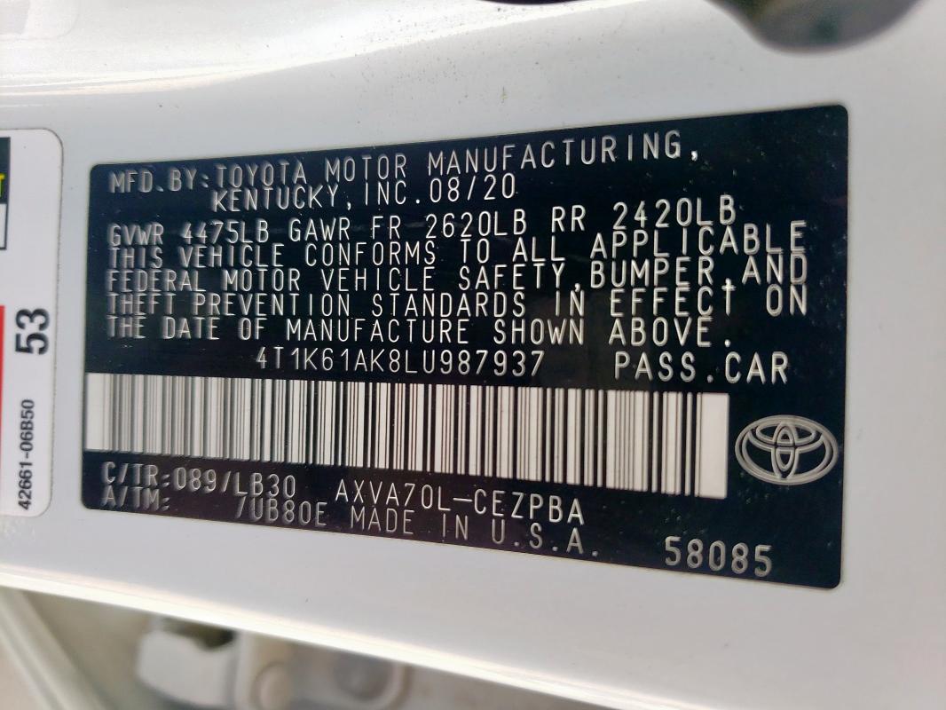 2020 TOYOTA CAMRY XSE 4T1K61AK8LU987937
